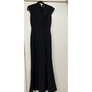 Alexander McQueen Dress EU38/US 6 Black Maxi Cap Sleeves V-Neck Acetate Formal